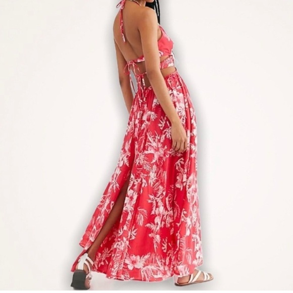 Free People Floral Red Maxi Dress with Slit Size XS - Picture 4 of 15